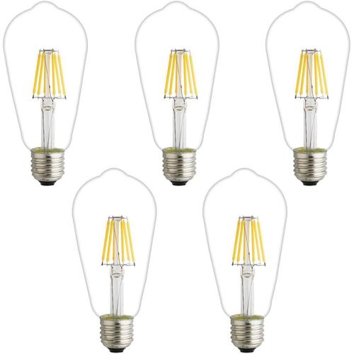 Lot De 5 Ampoules Led Edison E27 6 W St64 - Lumière Grand Angle 360° - 500 Lm - Blanc Chaud 2600-2700 K 220 V - Ampoule Rétro Vintage Antique