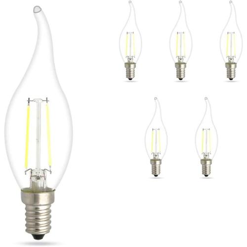 5 Piece 2w Led 2 Filament Candle Light Bulb 6000-6400k Cold White 180lm E14 Candelabra Base Lamp C35 Flame Shape Bent Tip 20w Incandescent Equivalent Non-Dimmable Ac220v