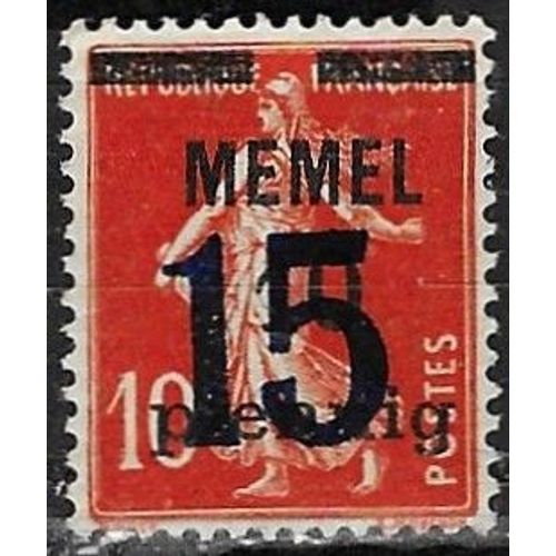 Lituanie, Enclave De Memel Sous Adm. Française 1921 / 22, Beau Timbre Neuf* Yvert 38, Type Semeuse 10c. Brun Rouge Avec Double Surcharge.