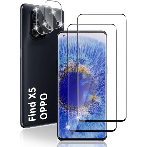 2 & 2 Pièces Verre Trempé Pour Oppo Find X52 Pièces & Caméra Protecteur2 Pièces Sans Bulle 9h Dureté Anti Rayures Installation Facile Protection Écran Pour Find X5noir