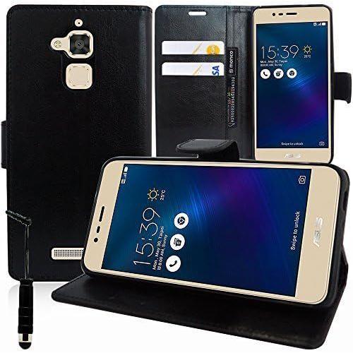 Housse Portefeuille Etui Clapet Folio Livre Rabat Support Intégré Pour Asus Zenfone 3 Max Zc520tl 5.2"" + Mini Stylet Noir