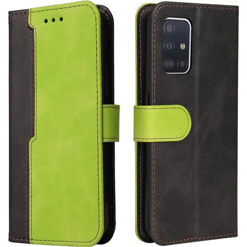 Coque Samsung Galaxy A71 4g,Antichoc Cover Cuir Pu Souple Avec Fente Pour Carte Et Support Étui À Rabat Portefeuille Etui Coque Pour Samsung Galaxy A71 4g -Vert