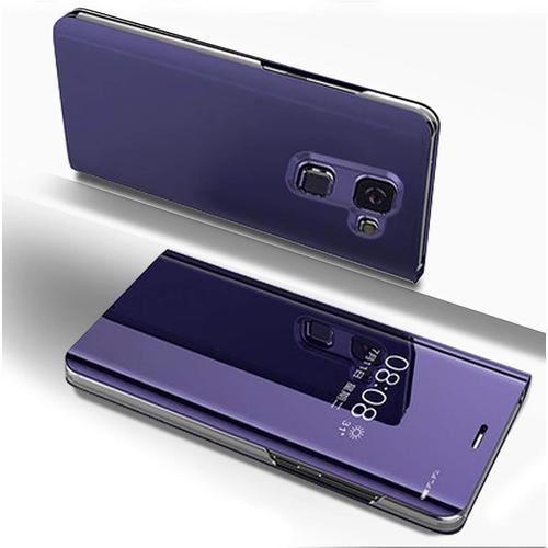 Coque Samsung Galaxy A8 2018 Rabat Transparent Clapet Mirroir Flip Cover Miroir À Rabat Portefeuille Pu Cuir Housse Étui Protection Galvanoplastie Translucide Folio Rabattable Anti-Rayures Case-Violet