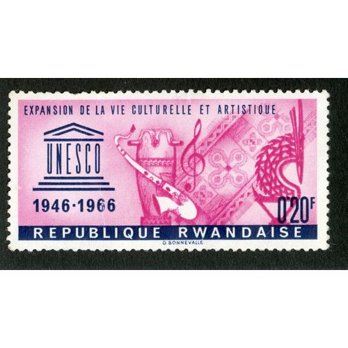 Timbre Non Oblitéré République Rwandaise, Expansion De La Vie Culturelle Et Artistique, Unesco 1946 - 1966, 0.20 F