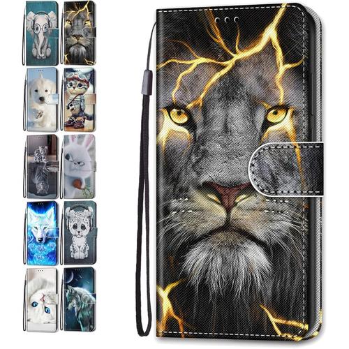 Portefeuille Coque Pour Samsung Galaxy A10/M10 Cuir Flip Case Cover Motif Avec Fentes De Carte Pochette A Rabat Protecteur Etui Housse-Lion