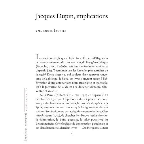 Jacques Dupin, Implications