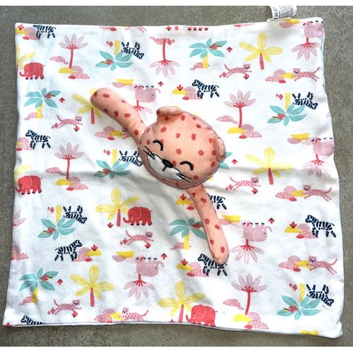 Doudou Léopard Inextenso Auchan Blanc Rose Palmiers Zèbres Toucans Jouet Naissance Peluche Tropical 