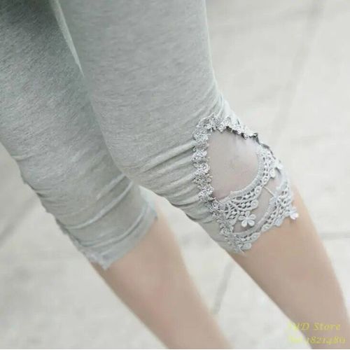 Viianles Mode Femmes Eté Leggins Dentelle Pantalon Skinny Stretch Pantacourt Pantalon 3/4 Longueur Pantalon Élastique Leggings Mujer