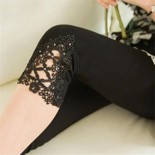 Viianles Mode Femmes Eté Leggins Dentelle Pantalon Skinny Stretch Pantacourt Pantalon 3/4 Longueur Pantalon Élastique Leggings Mujer