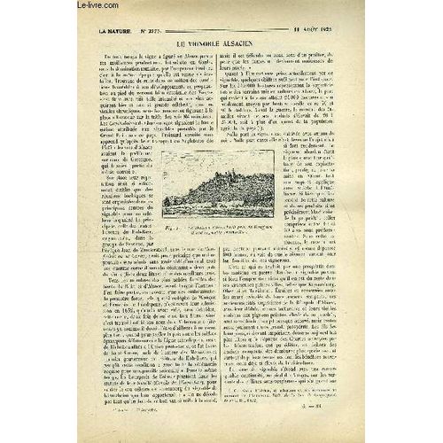 La Nature N° 2575 - Le Vignoble Alsacien Par Ch. Vélain, Ressources Prétolifères De L Ancien Monde Par F. Rigaud, La Renaissance Des Pâtes A Papier En France Par Jean Emile Barbier, Les Ondes(...)