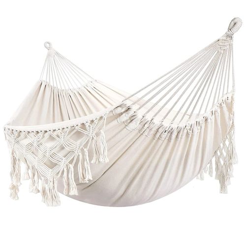 Hamac en macramé brésilien de style Boho,lit-balançoire de luxe à franges,double filet,intérieur - Type White 200x150cm