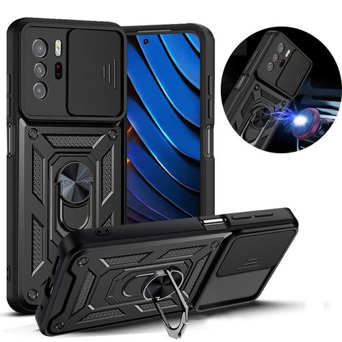 Coque De Protection De Caméra Coulissante Étui Avec Anneau D'armure Antichoc Pour Xiaomi Redmi Note 11 Pro Plus Poco M4 10 10s 10t 11t X3 X4 M3 Gt