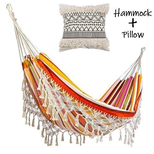 Grand Hamac 2 Personnes,Avec Oreillers Inclus,Style Boho,Brésilien,Macramé À Franges,Luxe,Double Hamac,Balançoire Suspendue Pour L'intérieur #C