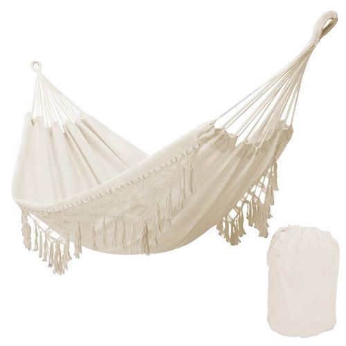 Hamac Deux Places En Macramé 286x140cm,Lit-Balançoire De Luxe,Avec Franges,Style Brésilien,Pour L'extérieur