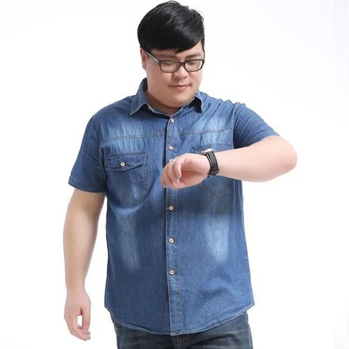 Chemise En Denim De Coton Pour Hommes,Grande Taille 6xl,Ample,Marque De Cowboy,Manches Courtes Et Fines,Bleu Uni,Chemise De Course De Camping