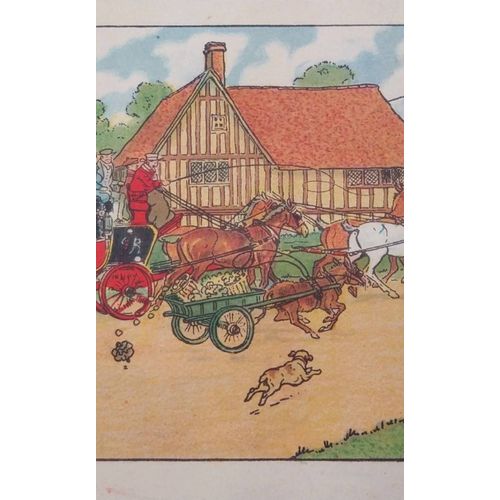 Lithographie Harry Eliott. Diligence.