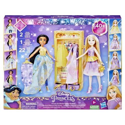 Coffret 2 Poupées Mannequin 30 Cm : Jasmine + Raiponce + Dressing + 22 Accessoires - Set Poupée + 1 Carte Animaux - Collector Disney