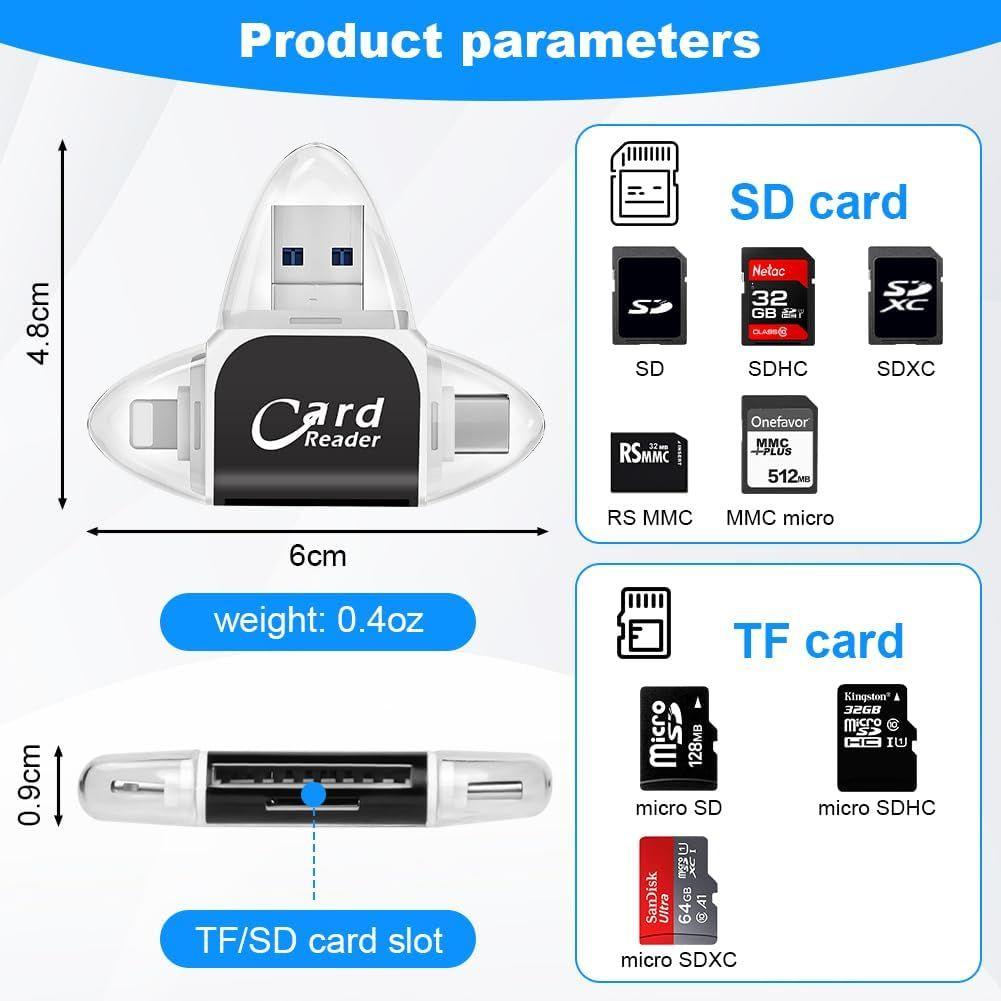 Lecteur De Carte Sd, 4 En 1 Multi-Ports Universel Lecteur De Carte Mmoire ...