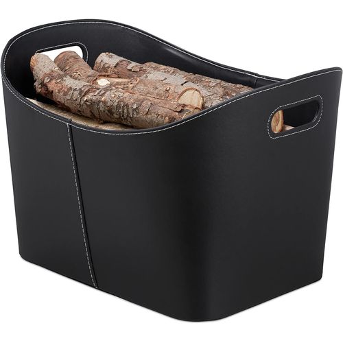 Panier à bûches XL, Range Bois de cheminée, revues Porte-journaux Similicuir, Noir