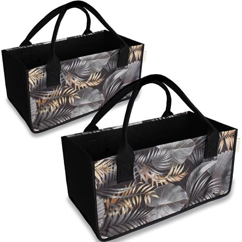 Lot de 2 sacs en feutre - Sac à provisions - Panier à bûches de cheminée - Porte-revues - Panier à journaux (fleur - Marron)
