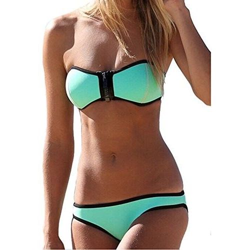 Maillot De Bain 2 Pièces Pour Femme Bandeau Zippé Taille 34 À 40 Neuf