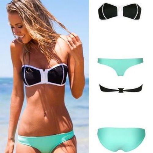 Maillot De Bain 2 Pièces Pour Femme Bandeau Zippé Taille 34 À 40 Neuf
