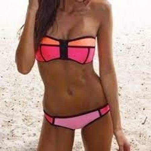 Maillot De Bain 2 Pièces Pour Femme Bandeau Tricolore Zippé Taille 34 À 40