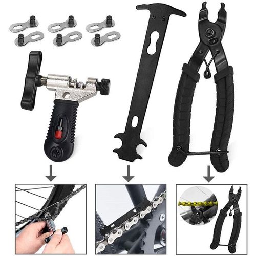 Extracteur De Chaîne De Vélo, Coupe-Chaîne De Vélo, Outil De Démontage De Chaîne, Outil Combiné De Regle D'usure De Chaîne, Coupe-Chaîne + Regle De Chaîne + Grande Pince + Boucle Magique - Taille Spéciale
