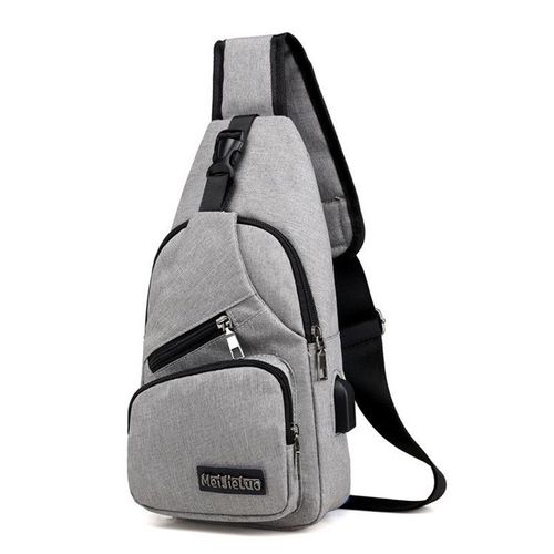 Homme Sac de Poitrine Femme Sac d'Epaule Sacoche avec USB Sac Bandoulière Sling Bag Crossbody Bag pour Voyage, Cyclisme,Camping, randonnée, Imperméable Polyester Gris Clair L