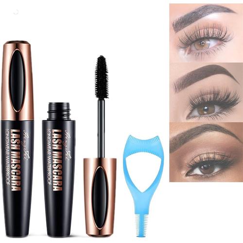 4d Mascara,10ml Mascara Noir + Eyelash Aid,Mascara Ultra Long Et Lumineux,Mascara 4d Resistant À L'eau Et À La Transpiration,Longue Duree Et Sans Bavure 