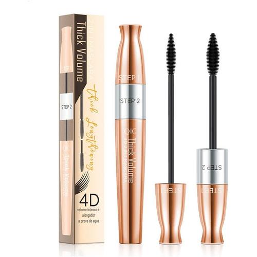 Mascara À Cils En Fibre De Soie 4d Avec 2 Brosses,Mascara 2 En 1,Anti-Taches,Pas D'agglutination,Pas D'ecaillage,Epais Et Noir,Cils Extra Longs Impermeables,Cils Volumineux(Lot De 1) 