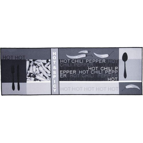 Tapis de Cuisine Hot Pepper - Tapis de Passage en Design Chili idéal comme Tapis de Cuisine ou Tapis de Couloir 67 x 250 cm Gris