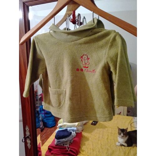 Pull Polaire Vert 12 Mois Vintage Années 90 Claude Saint Genet.