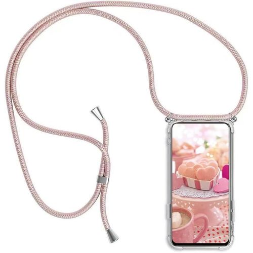 Coque Pour Huawei P8 Lite 2017/Honor 8 Lite Avec Cordon De Collier,Cover Transparente Silicone Tpu Bumper Etui Housse Avec Cordon Réglable Téléphone Lanyard Case Collier-Or Rose