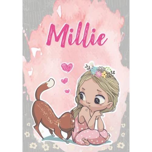 Millie: Notebook A5 | Personalized Name Millie | Birthday Gift For Women, Girl, Mom, Sister, Daughter ... | Cute Little Girl With Cat | 120 Lined Pages Journal, Small Size A5 (Ca. 6 X 9 Inches)