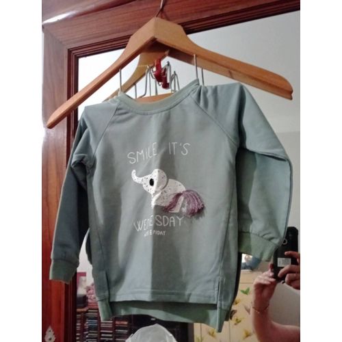 Sweat Vert Clair Imprimé Blanc 12/18 Mois Motif Éléphant.