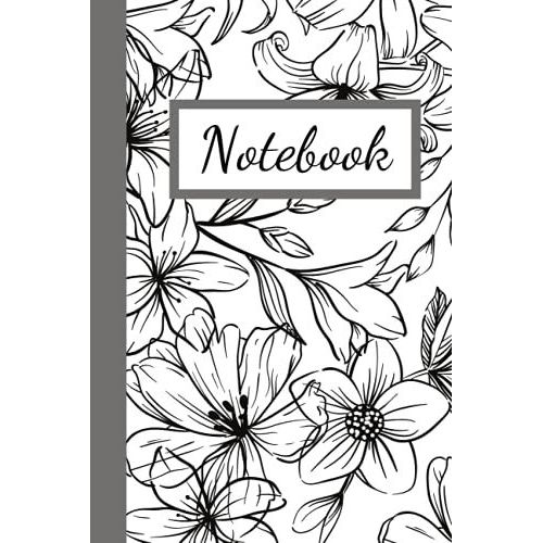 Notebook: Cute Black And White Floral Blank Lined Journal Notebook