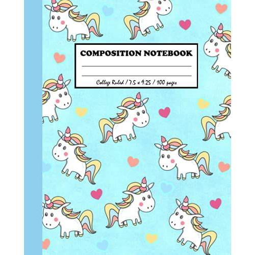 Fun Fairy Unicorn Composition Notebook: Cute Kawaii Blue Colorful College Ruled Composition Notebook , 7.5" X 9.25" 100 Pages, For Girls, Kids, Teens, Adults And Unicorn Lovers