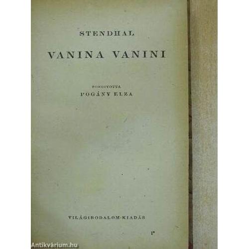 Stendhal - Vanina Vanini (Première Édition Hongroise, 1922)