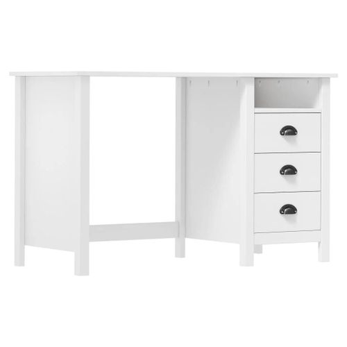 Bureau Table Poste De Travail Meuble D'ordinateur Informatique Étude Avec 3 Tiroirs 120 X 50 X 74 Cm Bois Pin Massif Blanc Helloshop26 02_0023857