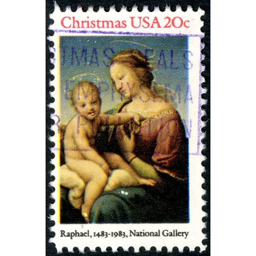 Timbre Oblitéré Usa 20c, Christmas, Raphael 1483-1983, National Gallery