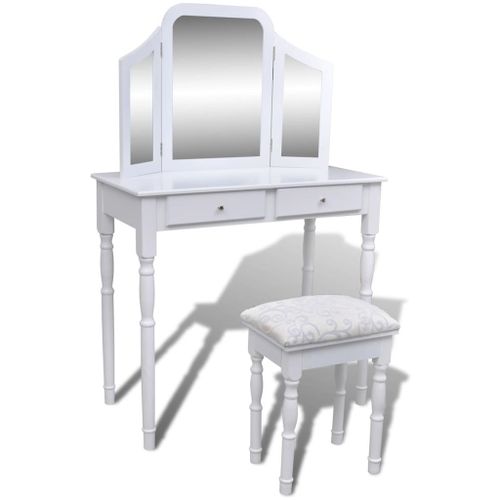 Coiffeuse Avec Miroir Et Tabouret 2 Tiroirs Blanc