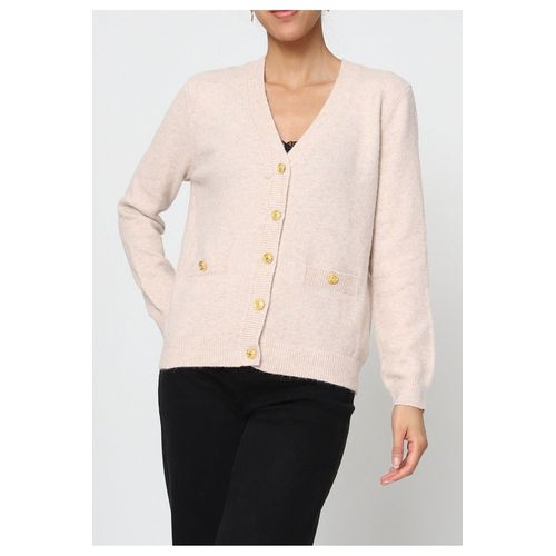Pull Cardigan Col V Beige Femme
