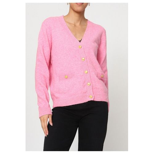 Pull Cardigan Col V Rose Femme