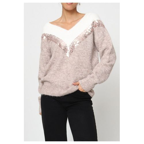 Pull V Beige Femme