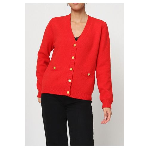 Pull Cardigan Col V Rouge Femme