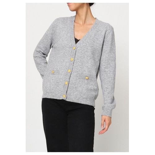 Pull Cardigan Col V Gris Femme