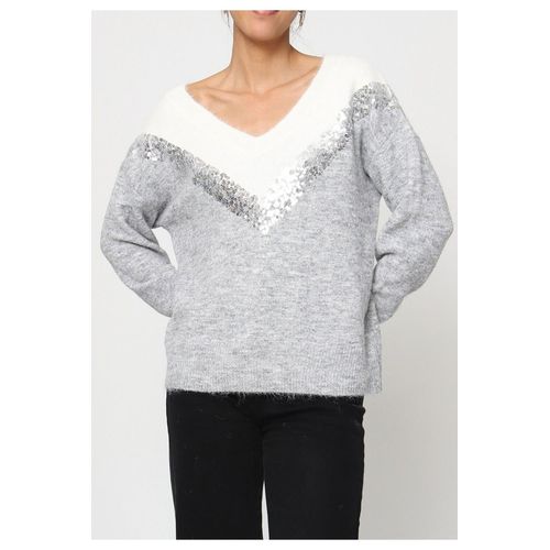 Pull V Gris Femme