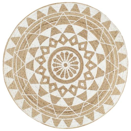 Vidaxl Tapis Fait À La Main Jute Avec Imprimé Blanc 150 Cm