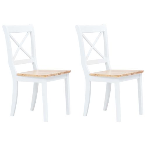 Vidaxl Chaises À Manger Lot De 2 Blanc Et Bois Clair Bois Hévéa Massif